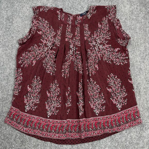 Madewell Tops - Madewell Silk Garden Top Size Large Maroon Lassi Flower Cap Sleeve Pleated